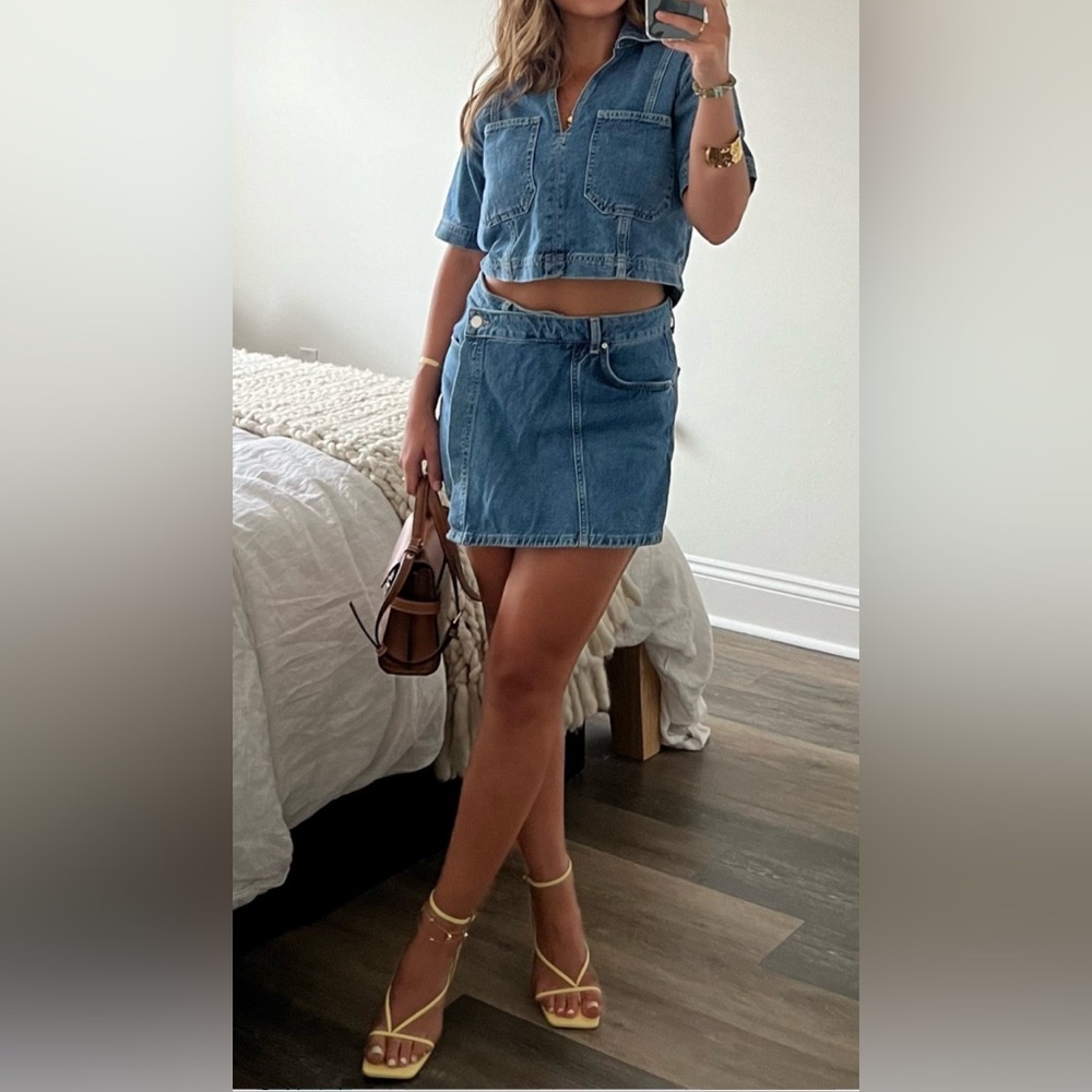 Zara Wrap denim skort & cropped denim shirt